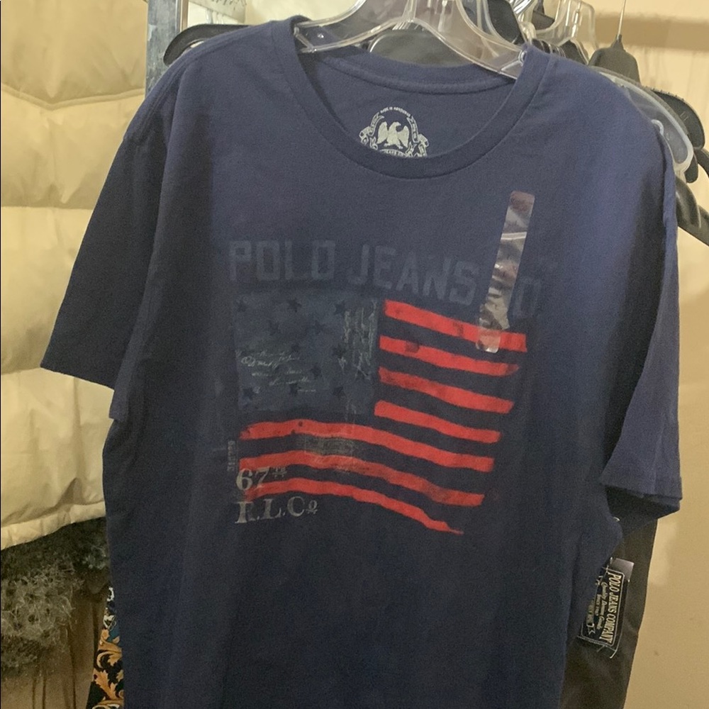 Polo Jeans Co. Navy T-Shirt with American Flag ( vintage)